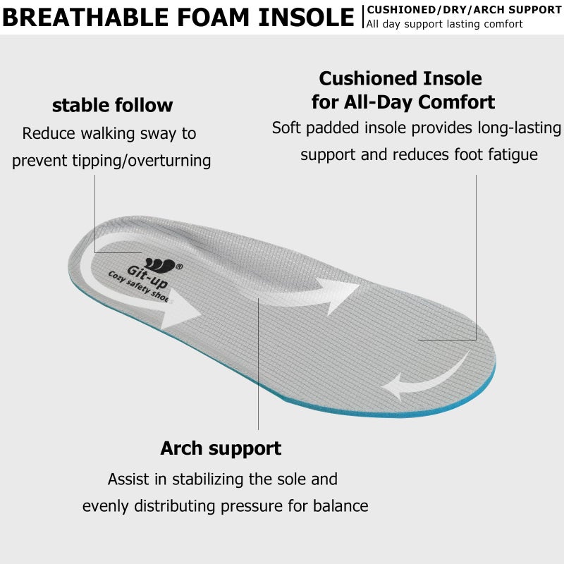 Git-up Women's Arch Support Walking Shoes, Breathable Wide Toe Box Nursing Work Shoes for Plantar Fasciitis, Comfortable Non Slip Orthopedic Sneakers for Flat feet B-White - Image 4